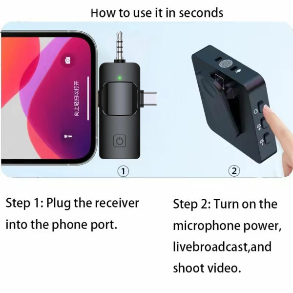 2 Microphones Lavalier Mini Sans Fil USB 2.4G Portables pour Téléphone, Appareil Photo, PC, Enregistrement en Direct avec Réduction du Bruit