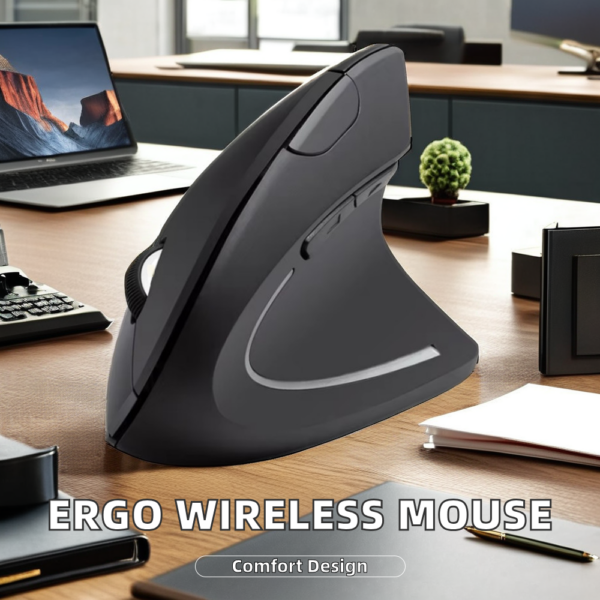 Souris Optique Sans Fil 2.4G Ergonomique pour PC, Confortable, 6 Boutons, Design Vertical Droitier, Récepteur USB LED, Noire pour Ordinateur Portable
